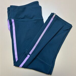 (L) Gray Fabletics Leggings with Purple Strip on Side
